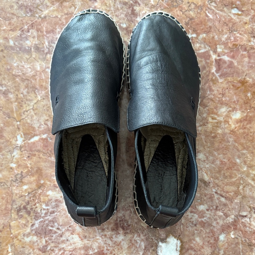 Vince Black Leather Espadrilles -worn 1 time -excellent like new condition Sz 10